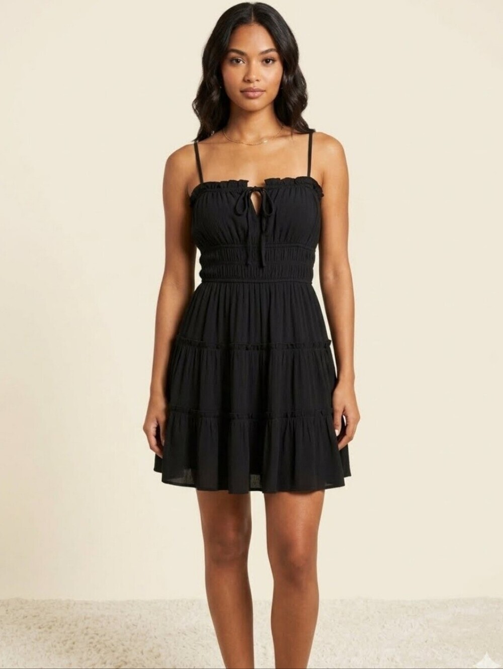 Vintage Trixxi Black Babydoll Ruffle Dress Sz M Y2K Spaghetti Straps Whimsigoth